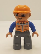 Lego Duplo Figure Male, Dark Bluish Gray Legs, Orange Vest 47394pb156  D408 - £2.25 GBP