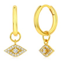 Sterling Silver Evil Eye CZ Charm Huggie Hoop Earrings - Gold Plated - £37.21 GBP