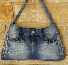 Up-cycled Sparkle Denim Statement Purse - Hobo Style - £27.87 GBP