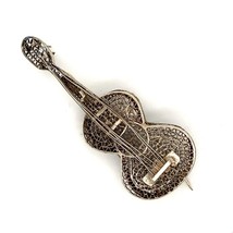 Vintage Sterling Silver Handmade Filigree Ornate Guitar Music Instrument Brooch - £31.82 GBP