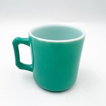 Hazel Atlas Teal Childrens Mug Cup 6 Oz Milk Glass Vintage D Handle - $12.99