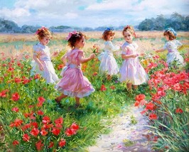 Giclee Cute little girls in the garden painting Art Printed on canvas - £6.88 GBP+
