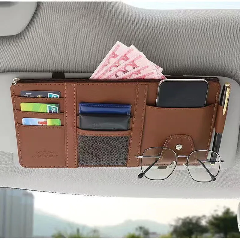 Car Sun Visor Leather Organizer Pocket Sunshade Clip Storage Bags Card Glassed - £11.97 GBP+