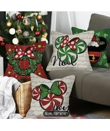 Minnie Christmas Mouse Ears Mickey Santa Noel  4 Throw Pillow Covers New... - £20.06 GBP