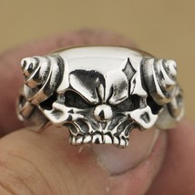 925 Sterling Silver Handmade Joker Skull With Horn Mens Biker Punk Ring TA79 US  - £107.73 GBP