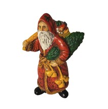 Vintage Old World Plastic Santa Figurine Ornament Bag Tree Bells - $11.63