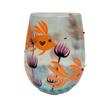 Lolita Turquoise Waters Gold Fish Ocean Stemless Wine Glass Aquatic Hand Painted - £15.46 GBP