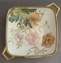 Hand Painted Nippon Small Square Handled Bowl Floral Gold - $15.00