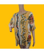 Vintage 80s Yellow Geometric Print Blouse Casual Rayon Short Sleeve Summ... - $8.00