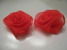 4 Gorgeous Sheer Organza Ribbon Roses 2 Red , 2 Black 2.25inch Wide - £6.70 GBP