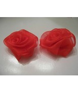 4 GORGEOUS SHEER ORGANZA RIBBON ROSES 2 RED ,  2 BLACK 2.25inch wide - £6.78 GBP