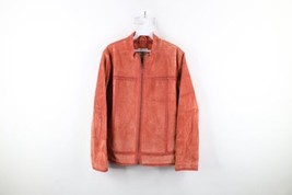 Vtg Cabelas Womens Medium Crochet Knit Suede Leather Full Zip Jacket Pink Red - £54.46 GBP