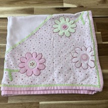 Vintage 90s Little Me Pink Green Floral Baby Blanket Appliqué Flowers 28.5x25.5 - £17.51 GBP