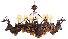 Chandelier Aspen Stag Heads Deer 8 Lights Hand-Painted OK Casting Faux Leather - £5,658.57 GBP