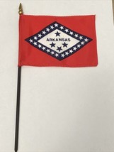 New Arkansas State Mini Desk Flag - Black Wood Stick Gold Top 4” X 6” - £6.30 GBP