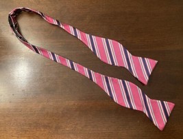 Rooster Bow Tie Pink White Blue Striped Silk - £11.09 GBP