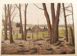 Helen Rundell Hand Signed /# &quot;Wooded Stead&quot; Barn woods fall scene Lithograph - $66.83