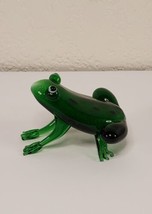 Glass Frog Lampwork Froggy Miniature Handblown Art Glass Frog Figurine Green  - £19.18 GBP