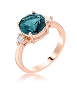 Rose Gold Plated Brass Blue-Green Cubic Zirconia 3-Stone Engagement Ring - $20.00