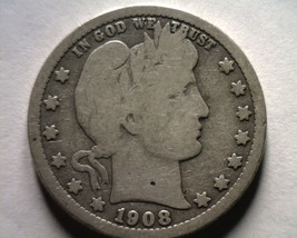1908-O Barber Quarter Dollar Very Good Vg Nice Original Coin Bobs Coin Fast Ship - $15.00