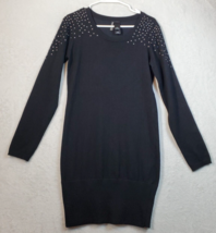 BISOU BISOU Sweater Dress Womens Size Medium Black Rayon Long Sleeve Round Neck - £15.09 GBP