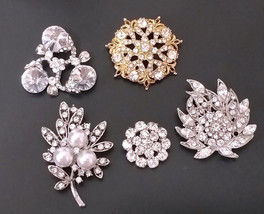 5pc /Lot Clear White Rhinestone brooch pin Silver Plated &amp; Gold Comb 34 - £11.08 GBP