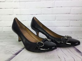 TAHARI Size 10M Misty Classic Pumps Black Leather Heels Shoes Horsebit Buckles - £19.38 GBP