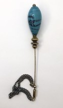 Vintage Hat Pin Large Faux Turquoise Stone Mixed Metals w/ Safety Chain - $39.99