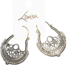 Lovisa Silver Tone Ornate Filigree Hoop Dangle Earrings - £7.89 GBP