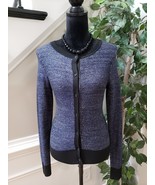 Loft Women&#39;s Blue &amp; Black Cotton Long Sleeve Metallic Sparkle Cardigan S... - $33.96 CAD