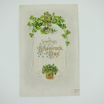 St. Patricks Day Postcard Green Shamrocks Clovers Gold Embossed Antique 1915 - £7.92 GBP