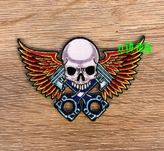 SKULL WINGS PISTONS BIKER PATCH ftw chopper motorcycle jacket patches - £4.78 GBP