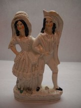 Vintage Majolica Ceramic Couple 1800 Design Oval Base Black Hair Brown Accents - £76.49 GBP