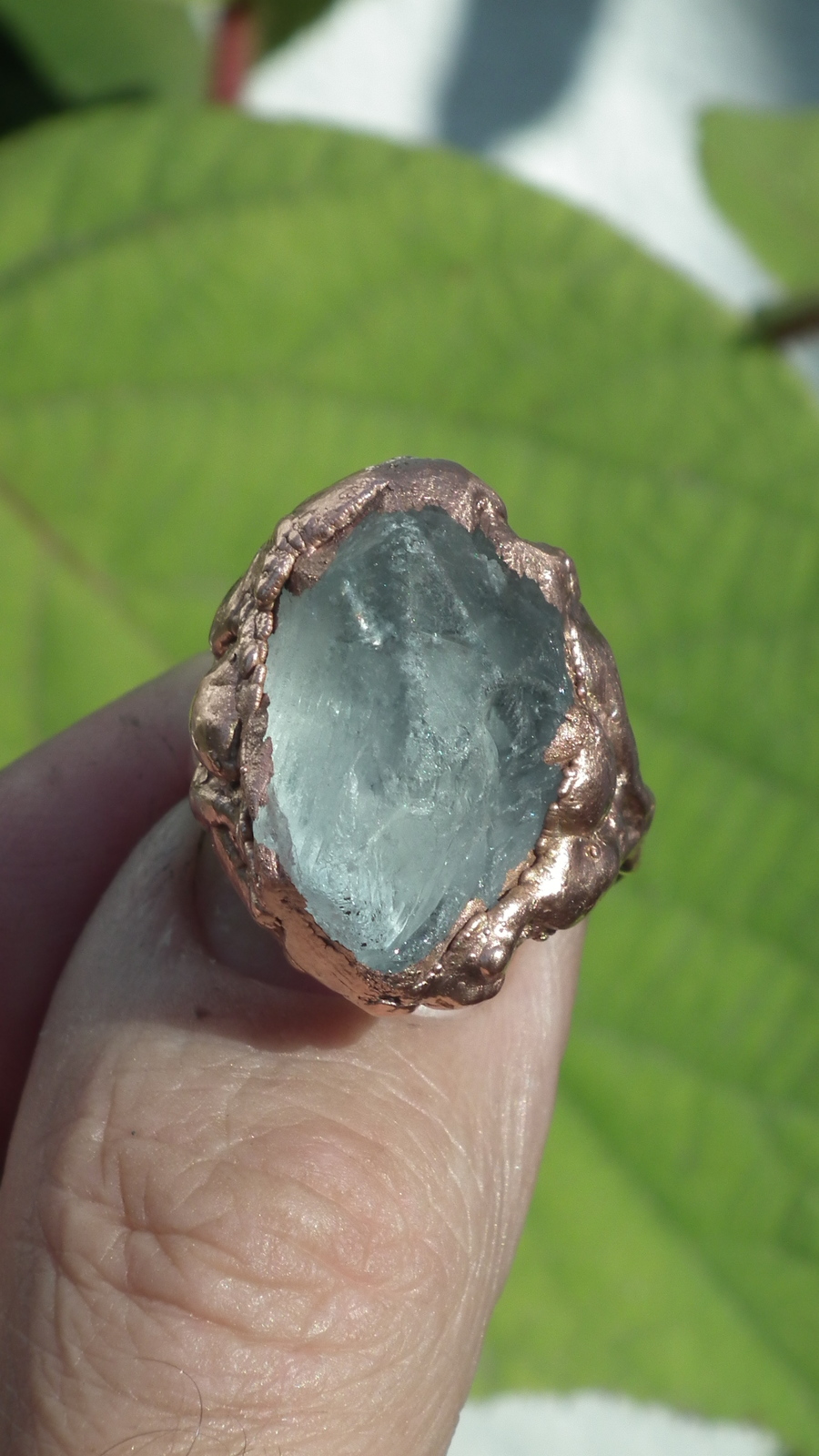 Electroformed  Copper celestite ring / rough celestite - $34.01