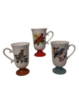 Fred Roberts Song Birds Irish Coffee Pedestal Mugs Cups Cardinal VTG Set... - $14.92