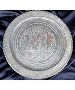 Old Vintage Middle Eastern Round Serving Tray Tinned and Copper Embossed - $3,279.55 MXN