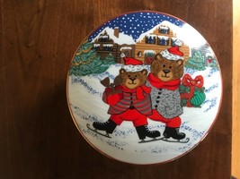 Mikasa Skating Teddy Winter  Porcelain Christmas Covered Candy Dish w/ Lid - $11.88