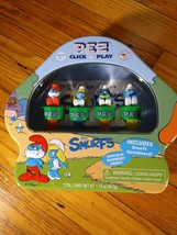 PEZ The Smurfs Click &amp; Play Collectible Tin w/ Gameboard w/ 4 Figures New - £8.55 GBP