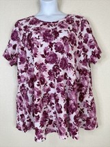 Woman Within Plus Size 2X (26/28) Pink Floral Thermal Shirt Short Sleeve - £11.41 GBP