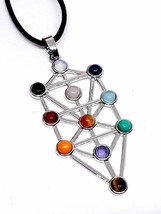 Tree of Life Necklace Reiki 11 Chakra Pendant Gemstone Kabbalah Leather Cord - £13.00 GBP