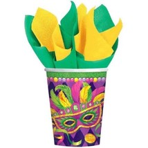 Mardi Gras Party Masquerade Mask 8 Ct 9 oz Paper Cups Hot Cold Beverages - £2.32 GBP