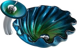 Bathroom Vessel Sink In Blue And Green With A Seashell Pattern From Kunmai - £255.73 GBP