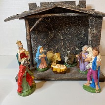 Vintage Chalkware Nativity Set Italy 9 piece Christmas Germany Wood Creche - £78.34 GBP
