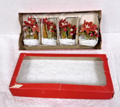 4 Wicker Basket Felt Poinsettia Flower Place Card Holders Original Box C... - $28.22