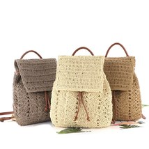 Summer Straw Backpack Women Shoulders Bags Casual Handmade Woven School Bags Bea - £20.74 GBP+