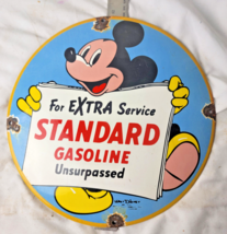 VINTAGE DISNEY MICKEY MOUSE Standard PORCELAIN SIGN PUMP PLATE GAS STATI... - $74.25