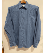 Ben Sherman Blue Button Down Dress Shirt-Check Stretch Skinny Large 16/3... - £6.96 GBP