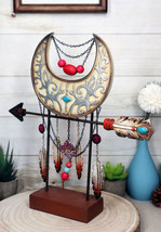 Southwestern Silver Moon Tree Of Life Arrow Dreamcatcher Feathers Deskto... - $45.99