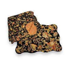 Reversible Jacobean Floral Quilt Black Orange Striped 89x92” + Hooked Rug - $94.05