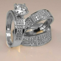 2Ct Simulé Cluster Diamant Fiançailles Mariage Trio Ring Set 14k Plaqué Or - £282.41 GBP